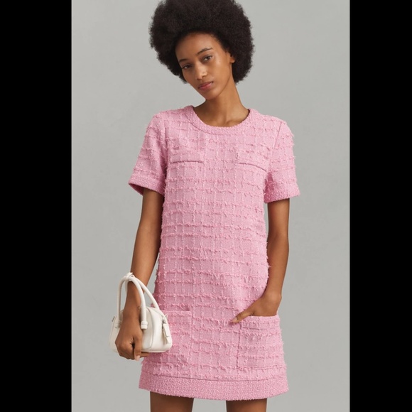 Anthropologie Endless Rose Short-Sleeve Tweed Shift Mini Dress - Picture 2 of 3